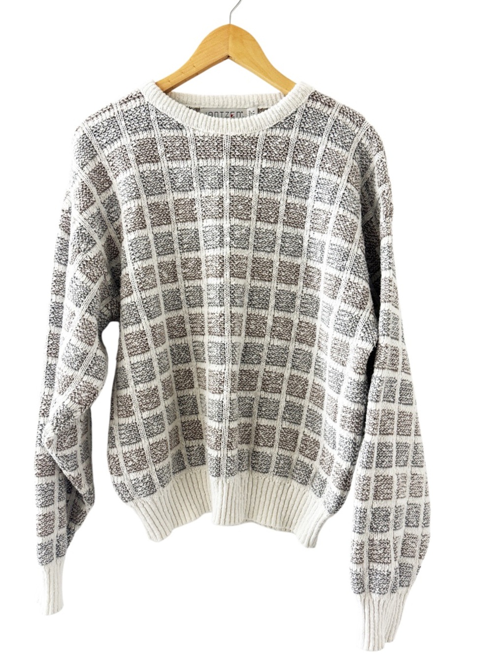 JANTZEN vintage 1990s textured check knit crewneck sweater Size Large mens EUC